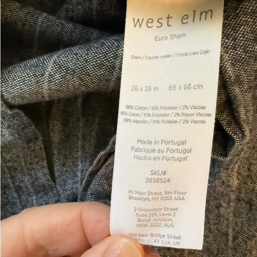 West Elm Cotton Blend Grey White Striped Euro Sham 26X26